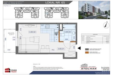 Rzut - Mieszkanie na sprzedaż 1 pokój o powierzchni 28,08 m² - numer 65 w Osiedle Zycha