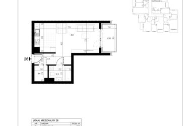 Rzut - Mieszkanie na sprzedaż 1 pokój o powierzchni 35,32 m² - numer M26 w Trybuny Ludów 3