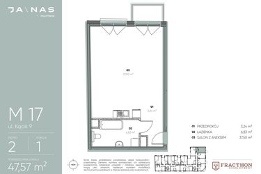Rzut - Mieszkanie na sprzedaż 1 pokój o powierzchni 47,57 m² - numer M.17 w Ja\nas