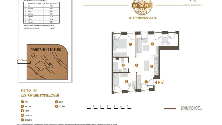 Rzut - Mieszkanie na sprzedaż 3 pokoje o powierzchni 56,54 m² - numer B4.P1.M17 w Faktoria Młyn