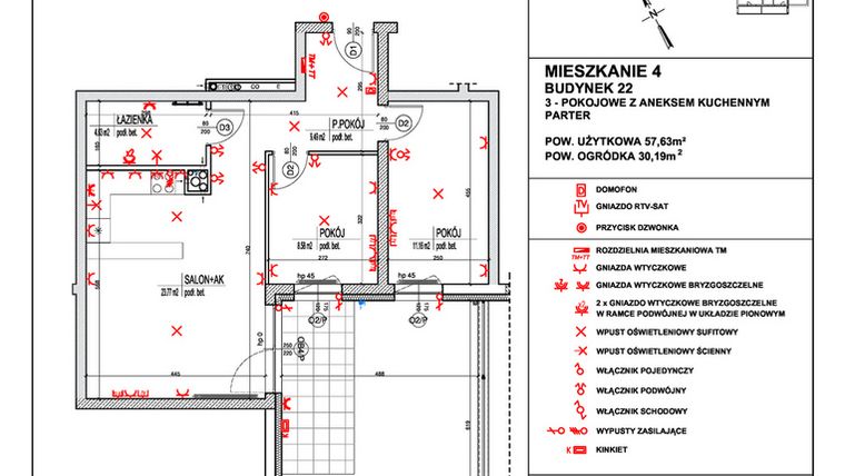 Rzut - Mieszkanie na sprzedaż 3 pokoje o powierzchni 57,63 m² - numer 4 w Osiedle 4 Pory Roku - Etap VIII