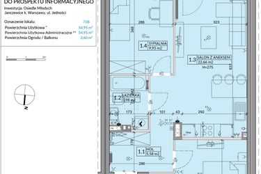 Rzut - Mieszkanie na sprzedaż 3 pokoje o powierzchni 54,95 m² - numer 73B w Osiedle Młodych etap VII