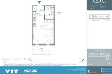 Rzut - Mieszkanie na sprzedaż 1 pokój o powierzchni 28,06 m² - numer 1.2.4.03 w Nordic Powstańców Śląskich