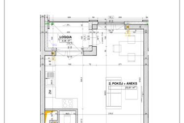 Rzut - Mieszkanie na sprzedaż 1 pokój o powierzchni 37,07 m² - numer B51 w Nowe Centrum Południowe etap IV