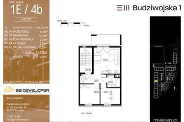 Rzut - Mieszkanie na sprzedaż 3 pokoje o powierzchni 48,03 m² - numer 1E/4b w Budziwojska 3
