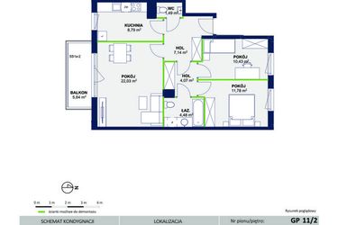 Rzut - Mieszkanie na sprzedaż 3 pokoje o powierzchni 70,21 m² - numer 44 w Wolne Miasto etap VII
