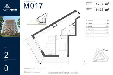 Rzut - Mieszkanie na sprzedaż 2 pokoje o powierzchni 42,68 m² - numer M017 w Ultradom