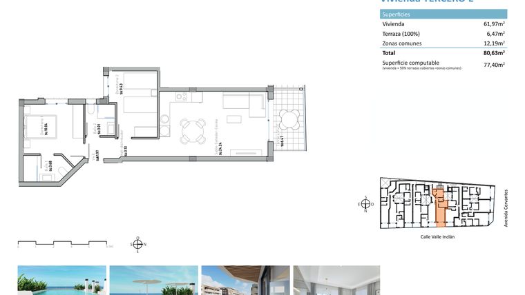 Rzut - Mieszkanie na sprzedaż 2 pokoje o powierzchni 77,4 m² - numer E w Apartamenty w Guardamar del Segura - 17229558