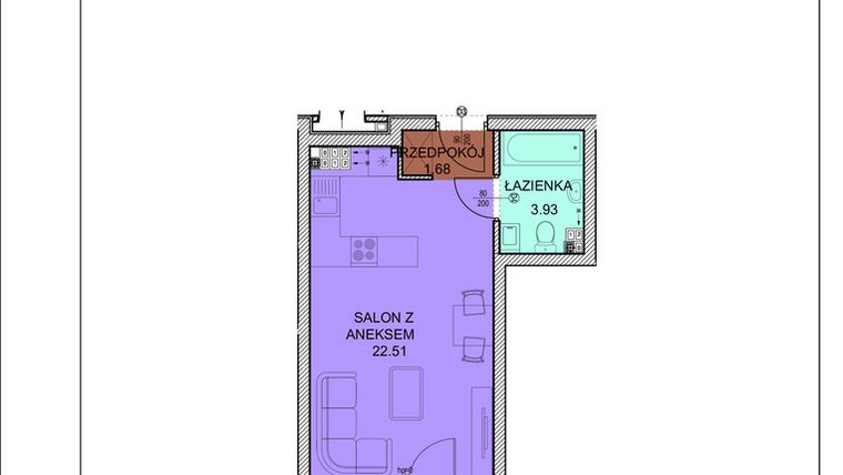 Rzut - Mieszkanie na sprzedaż 1 pokój o powierzchni 28,12 m² - numer D18 w Osiedle Zuchów