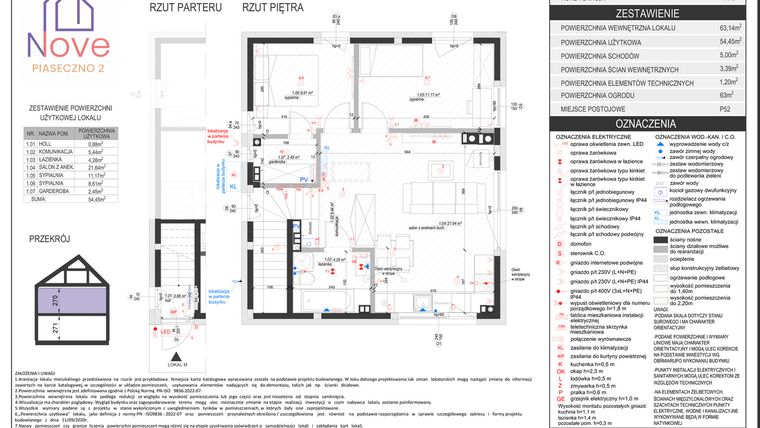 Rzut - Dom na sprzedaż 3 pokoje o powierzchni 54,45 m² - numer E6.2 w Nove Piaseczno 2 etap E