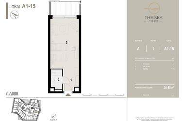 Rzut - Mieszkanie na sprzedaż 1 pokój o powierzchni 30,48 m² - numer A1-15 w The Sea Resort Międzyzdroje