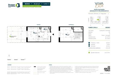 Rzut - Mieszkanie na sprzedaż 1 pokój o powierzchni 44,53 m² - numer BE0003 w Viva Cité