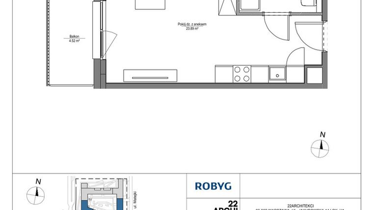 Rzut - Mieszkanie na sprzedaż 1 pokój o powierzchni 28,22 m² - numer LH/LHA/D/5/4 w Lira House