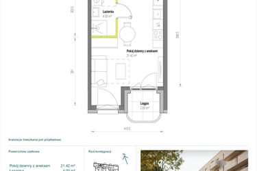 Rzut - Mieszkanie na sprzedaż 1 pokój o powierzchni 25,42 m² - numer A/2/35 w Skorosze Vita