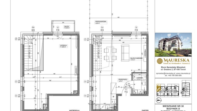 Rzut - Mieszkanie na sprzedaż 1 pokój o powierzchni 74,81 m² - numer D.30 w Osiedle Maureska etap 2