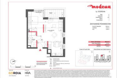 Rzut - Mieszkanie na sprzedaż 1 pokój o powierzchni 48,22 m² - numer A.074 w Modena II