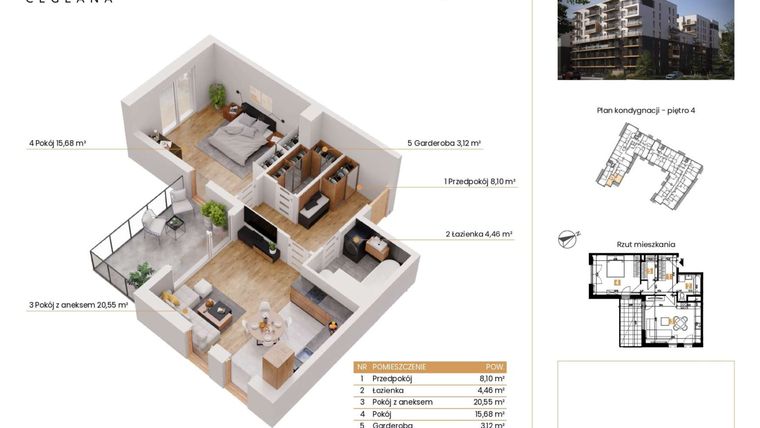 Rzut - Mieszkanie na sprzedaż 2 pokoje o powierzchni 51,86 m² - numer D.4.3 w Rondo Ceglana etap II