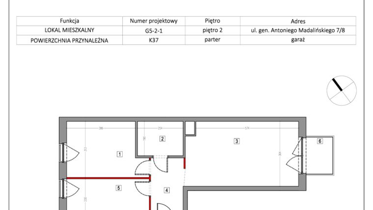 Rzut - Mieszkanie na sprzedaż 3 pokoje o powierzchni 58,2 m² - numer G5-2-1 w ATAL City Square etap I