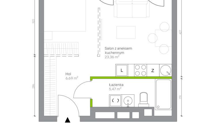 Rzut - Mieszkanie na sprzedaż 1 pokój o powierzchni 35,52 m² - numer A.2.12 w Jesionowa Vita