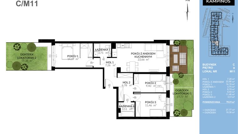 Rzut - Mieszkanie na sprzedaż 4 pokoje o powierzchni 79,01 m² - numer C_M11 w Triton Kampinos Klatka B i C