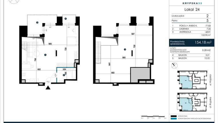 Rzut - Mieszkanie na sprzedaż 4 pokoje o powierzchni 154,18 m² - numer M24 w Krypska 33