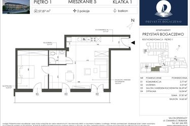 Rzut - Mieszkanie na sprzedaż 2 pokoje o powierzchni 57,87 m² - numer 5 w Przystań Bogaczewo