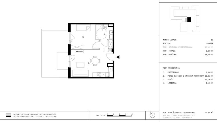 Rzut - Mieszkanie na sprzedaż 2 pokoje o powierzchni 40,47 m² - numer A15.19 w Dzikiej Jabłoni 6A