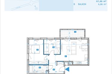 Rzut - Mieszkanie na sprzedaż 3 pokoje o powierzchni 61,66 m² - numer F19 w Osiedle Botaników etap F