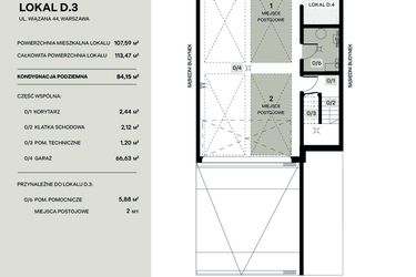 Rzut - Mieszkanie na sprzedaż 4 pokoje o powierzchni 107,59 m² - numer D.3 w Wiązana Residence