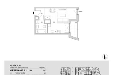 Rzut - Mieszkanie na sprzedaż 1 pokój o powierzchni 30,3 m² - numer A1.1.10 w ATAL Floriana
