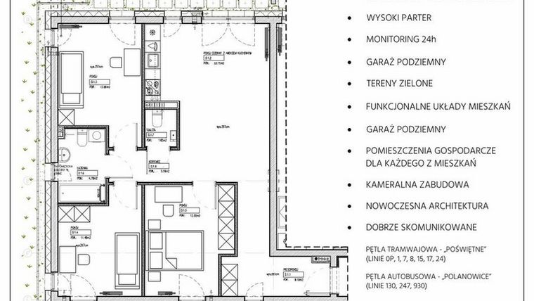 Rzut - Mieszkanie na sprzedaż 4 pokoje o powierzchni 82,03 m² - numer 232/1 w Kamieńskiego 232