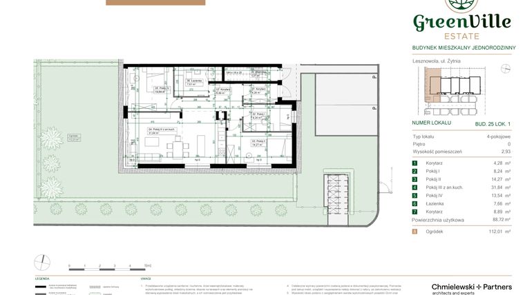 Rzut - Mieszkanie na sprzedaż 4 pokoje o powierzchni 88,72 m² - numer 25.1 w Green Ville