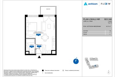 Rzut - Mieszkanie na sprzedaż 1 pokój o powierzchni 34,74 m² - numer B23 248 w Flow - bud. B2 A i bud. B2 B