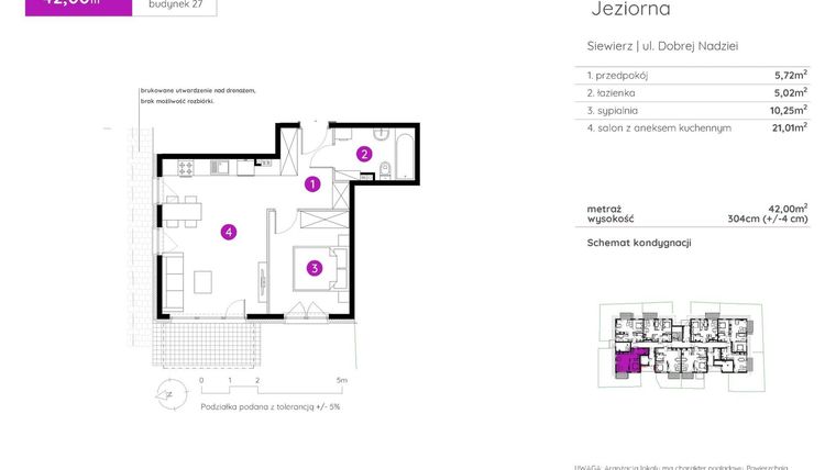 Rzut - Mieszkanie na sprzedaż 2 pokoje o powierzchni 42 m² - numer 27.A.0.6 w Murapol Siewierz Jeziorna bud. 27 i 28