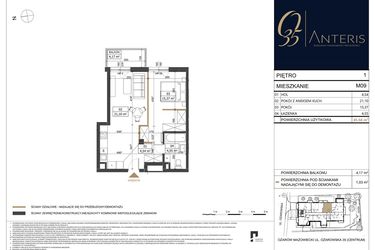 Rzut - Mieszkanie na sprzedaż 2 pokoje o powierzchni 45,56 m² - numer M.09 w Ożarowska 35