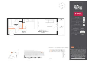 Rzut - Mieszkanie na sprzedaż 1 pokój o powierzchni 37,21 m² - numer C-09-24-K5 w Nowe Żerniki to KOSMOS