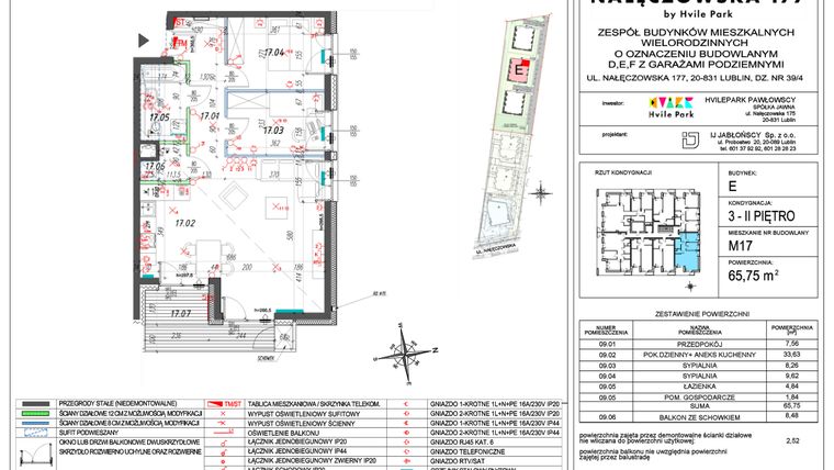 Rzut - Mieszkanie na sprzedaż 3 pokoje o powierzchni 66,03 m² - numer E.M17 w Nałęczowska 177 by Hvile Park
