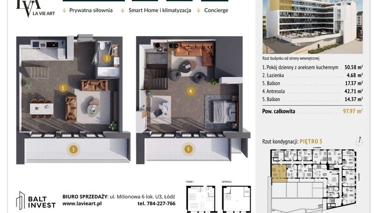 Rzut - Mieszkanie na sprzedaż 2 pokoje o powierzchni 97,97 m² - numer M5.6 w La Vie Art