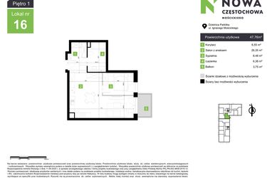 Rzut - Mieszkanie na sprzedaż 2 pokoje o powierzchni 47,76 m² - numer M16 w Nowa Częstochowa Mościckiego