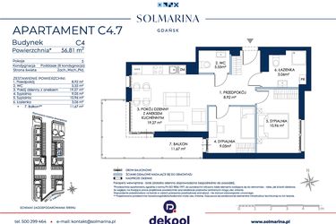 Rzut - Mieszkanie na sprzedaż 3 pokoje o powierzchni 56,81 m² - numer C4.7 w Sol Marina etap III