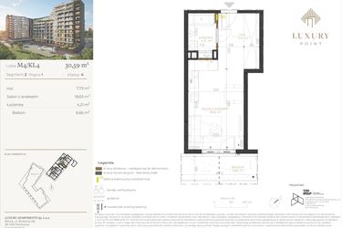 Rzut - Mieszkanie na sprzedaż 1 pokój o powierzchni 30,59 m² - numer M4/KL4 w LUXURY POINT