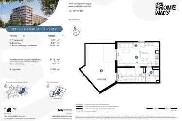 Rzut - Mieszkanie na sprzedaż 1 pokój o powierzchni 41,76 m² - numer A1.1.0.M2 w Nowe Promenady