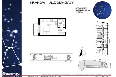 Rzut - Mieszkanie na sprzedaż 1 pokój o powierzchni 25,72 m² - numer 39/43 w Zodiak
