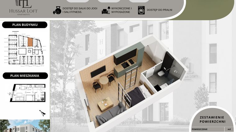 Rzut - Mieszkanie na sprzedaż 1 pokój o powierzchni 22,19 m² - numer 16 w Hussar Loft - Apartamenty inwestycyjne