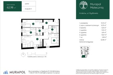 Rzut - Mieszkanie na sprzedaż 4 pokoje o powierzchni 63,03 m² - numer 4.A.0.02 w Murapol Mateczniq