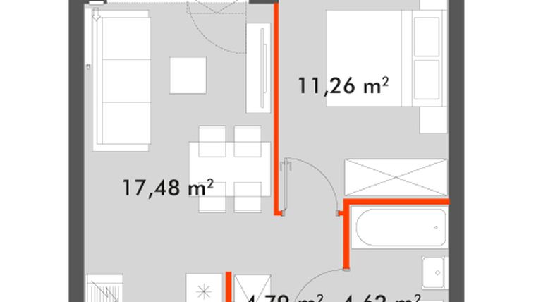 Rzut - Mieszkanie na sprzedaż 2 pokoje o powierzchni 38,15 m² - numer F1.C.02.03 w Splot Wola