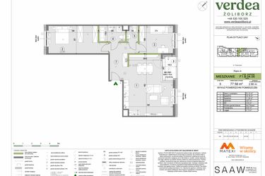 Rzut - Mieszkanie na sprzedaż 3 pokoje o powierzchni 77,56 m² - numer F1.B.04.06 w Verdea Żoliborz