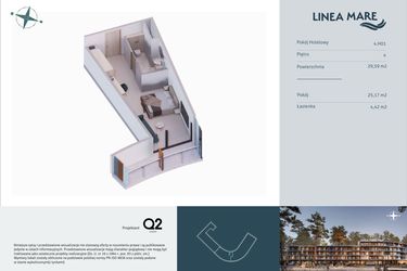 Rzut - Mieszkanie na sprzedaż 1 pokój o powierzchni 29,59 m² - numer 4.H01 w Linea Mare - apartamenty inwestycyjne