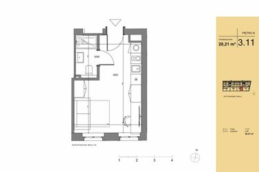 Rzut - Mieszkanie na sprzedaż 1 pokój o powierzchni 20,21 m² - numer 3.11 w Rezydencja San Petrus