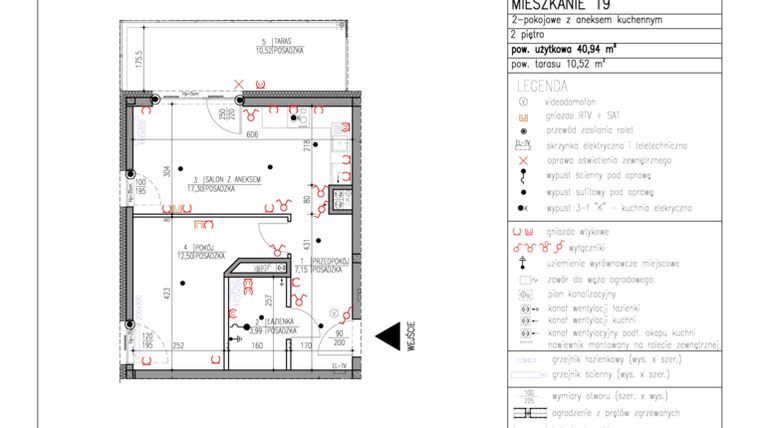 Rzut - Mieszkanie na sprzedaż 2 pokoje o powierzchni 40,94 m² - numer H.19 w Osiedle Podniebne Ogrody II